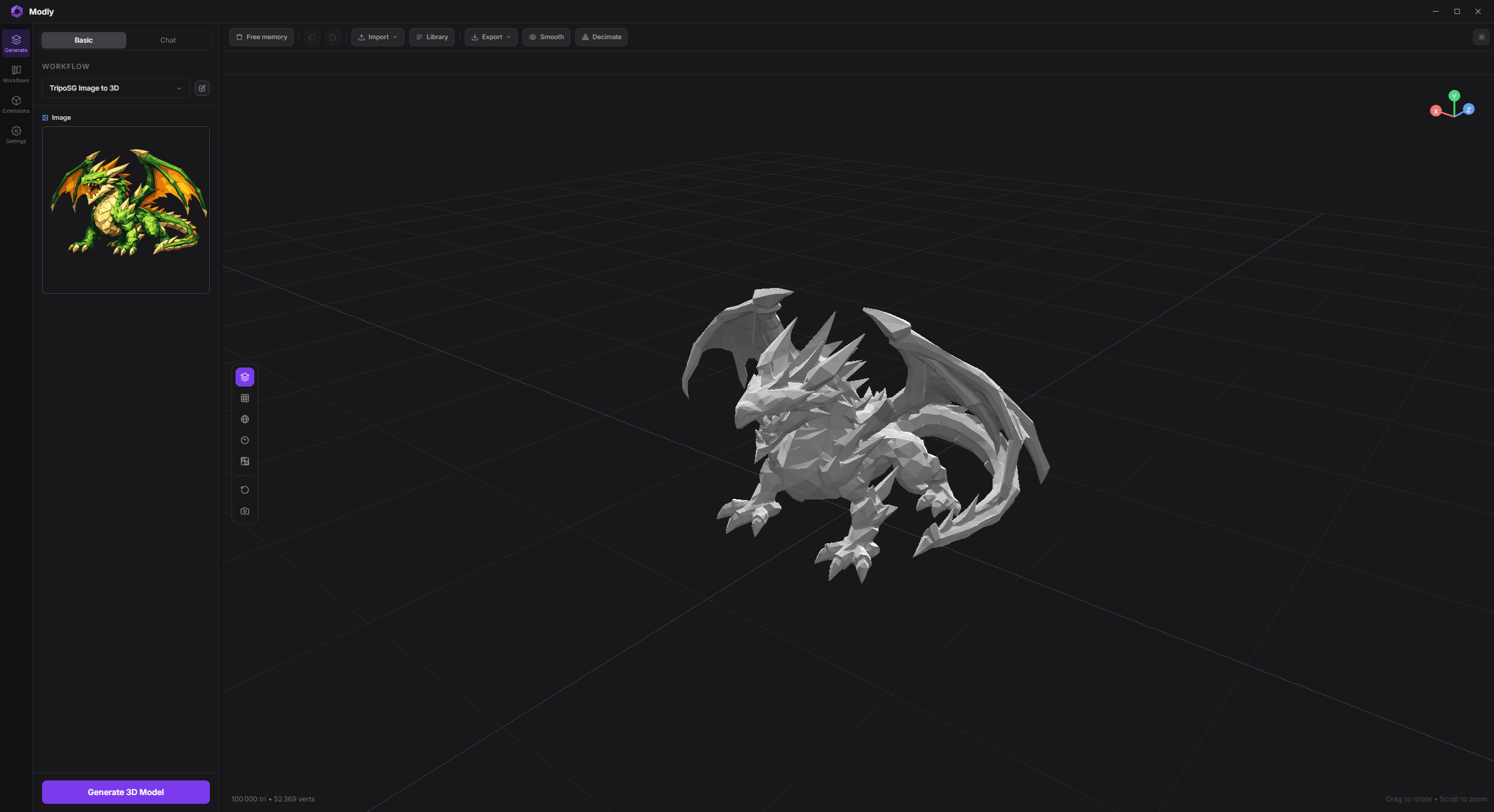 Modly desktop app — turning a photo into a 3D mesh